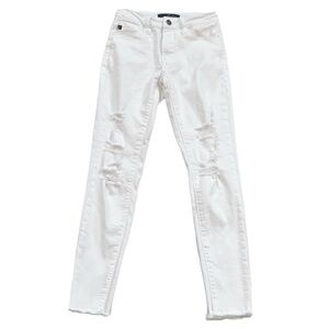 KanCan Distressed Low Rise Skinny Jeans Solid White Stretch Size 24 Waist / 1